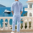 thumbnail image 5 of Aofany Men's 2 Piece Outfit Mens Linen Sets Long Sleeve Button Down Shirt And Pants Set Solid Color Summer Thin Beach Outfits Set, 5 of 8
