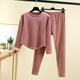 thumbnail image 2 of Nfurl Two Piece Pajamas Sets for Women Soft Long Sleeve Short Sleepwear with Pants Petite Lounge Sets Ladies Fall Winter Matching Pjs Pink L, 2 of 10