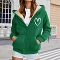 thumbnail image 2 of Cnbwig Women's Graphic Hoodies Solid Color Zip Up Hoodie Letter Print Winter Jacket with Pocket Thick Warm for Outdoor Sports Streetwear Trendy Hoodies Fall Coat Green XL, 2 of 5
