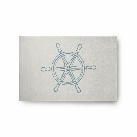 E by Design Large Ship Wheel Nautical Indoor/Outdoor Rug - Dusty Smoke - 2 x 3 ft.