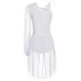thumbnail image 4 of iiniim Women Lyrical Dance Dress Modern Contemporary Ballet Costume Asymmetric Shoulder Flowy Leotard Skirt White L, 4 of 7