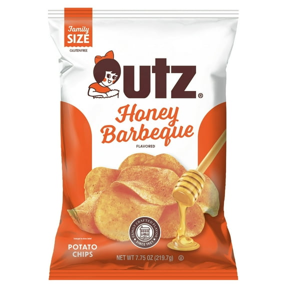 Pack of 2 Utz Honey Barbeque Potato Chips, Gluten-Free, Family Size, 7.75 oz Bag