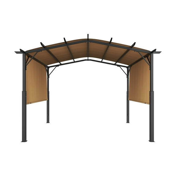 12x10 ft Outdoor Pergola, Retractable Canopy Metal Patio Pergola Arched Top