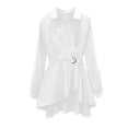 thumbnail image 5 of Women's Casual V Neck Long Sleeve Solid Color Shirt Blouse Top Loose Fit Breathable Fashion Office Work | CSEONE,White XL, 5 of 6