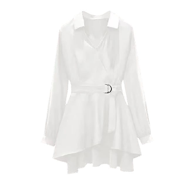 bbymog Chemise Décontractée à Manches Longues pour Femmes, Col en V, Couleur Unie, Blanc G