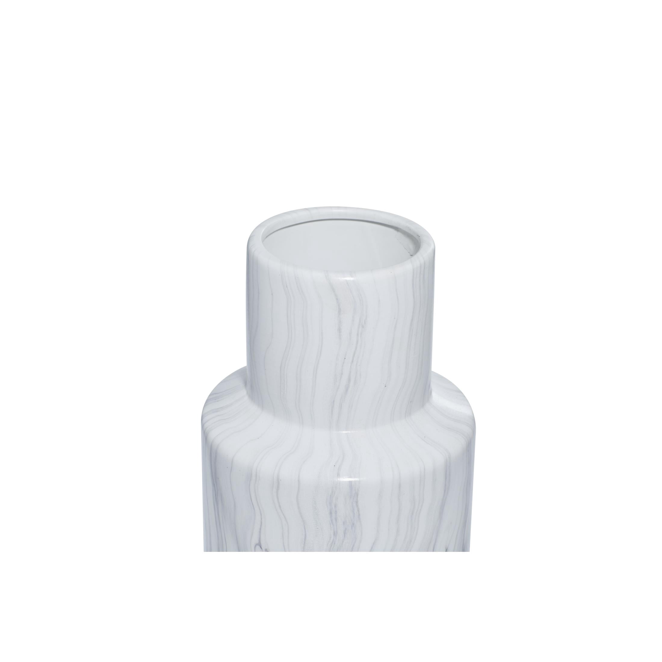 DecMode 21" Faux Marble White Ceramic Vase