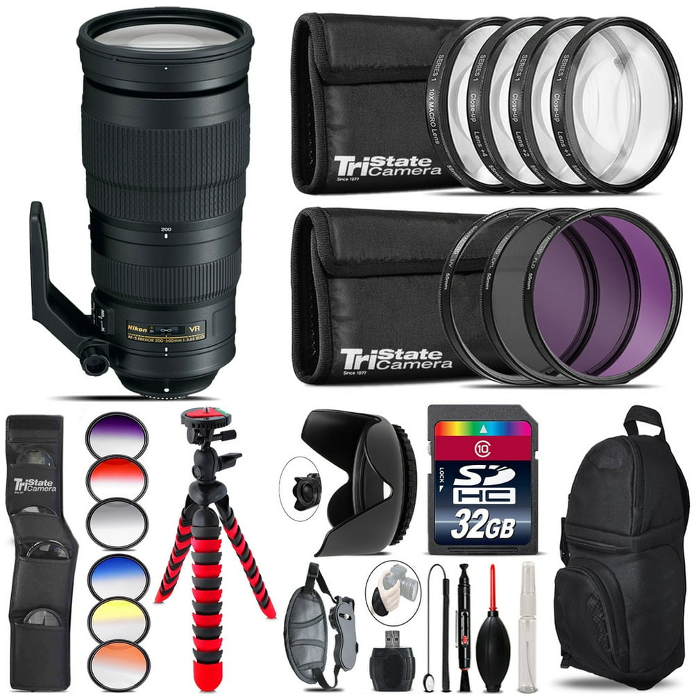 Nikon AFS 200500mm VR Lens + Graduated Color Filter 32GB Accessory Kit
