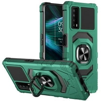 for TCL Stylus 5G Ring Phone Case Magnet Mount Ready Slip Guard Grids Pattern Kickstand Hybrid Slim Shock Bumper Cover with Tempered Glass