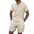 thumbnail image 2 of Men'S Half Zip for . Short Sleeve Shirt and Drawstring Shorts Two Piece Outfit Khaki XXXL, 2 of 6