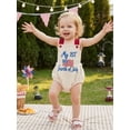 thumbnail image 6 of BemeyourBBs Newborn Baby Boy Girl My First 4th of July Outfit Patriot Independent Day Summer Clothes Romper Overalls USA Flag Embroidery Sleeveless Square Neck Backless Jumpsuit Bodysuit Overalls, 6 of 9