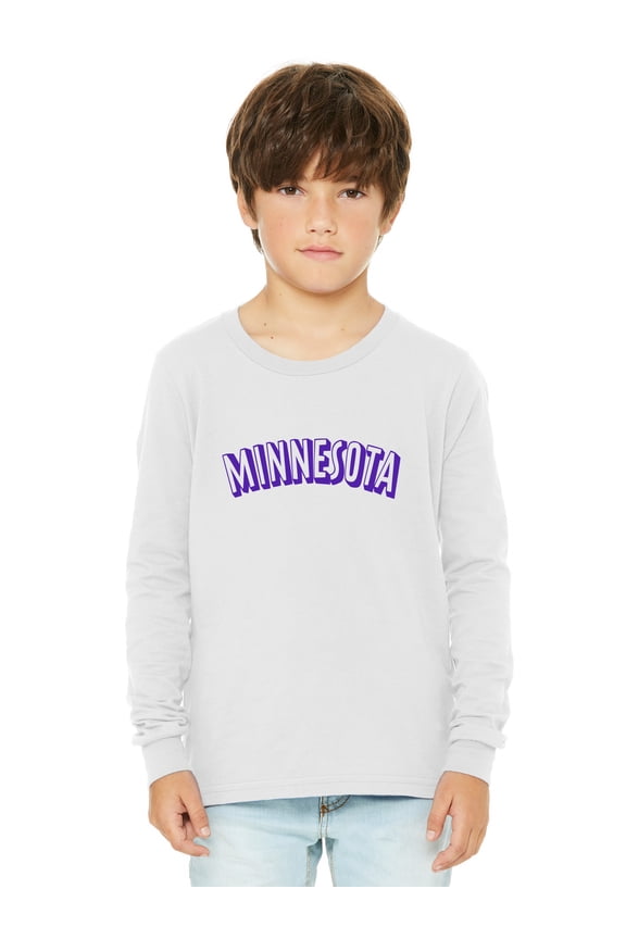 Youth Long Sleeve Minnesota Basic Tshirt - White Purple, Small
