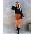 thumbnail image 3 of Faux Leather Skirts For Women High Waisted Ruffled Hem Mini Skirt High quality, 3 of 5