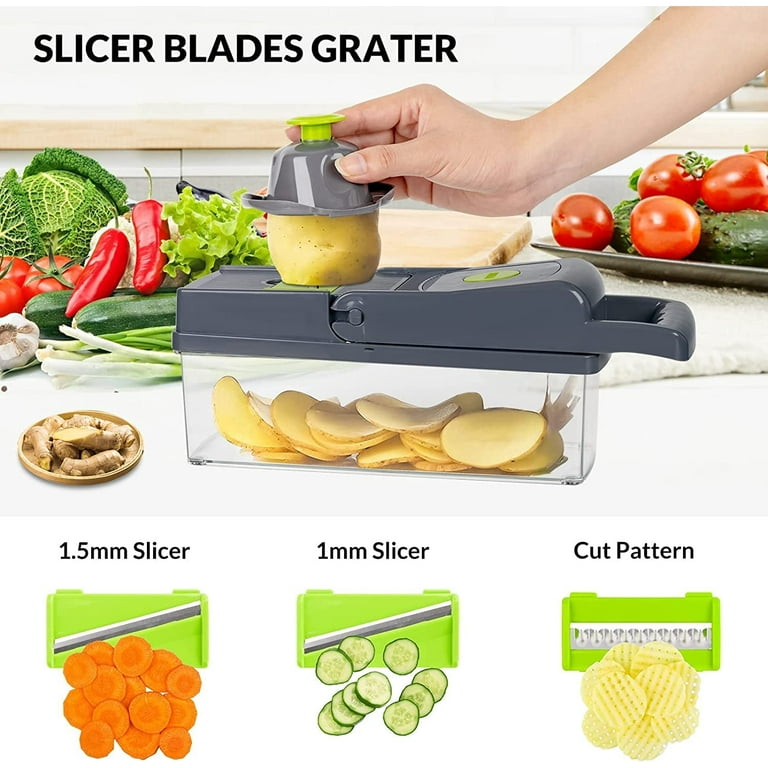 Quick and Easy Large Multifunctional Vegetable Chopper with Container 14 in  1 – Manual Hand Food Chopper Mincer, Slicer, Dicer & Veggie cutter for  Kitchen 