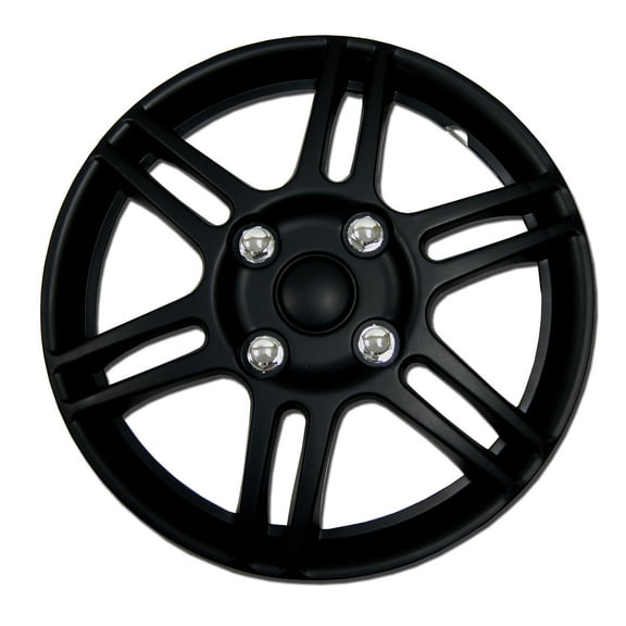 TuningPros WSC-004B14 Set of 4 Matte Black Hubcaps 14" - Hub Caps Wheel Skin Cover 14 inches 4 Pcs Set