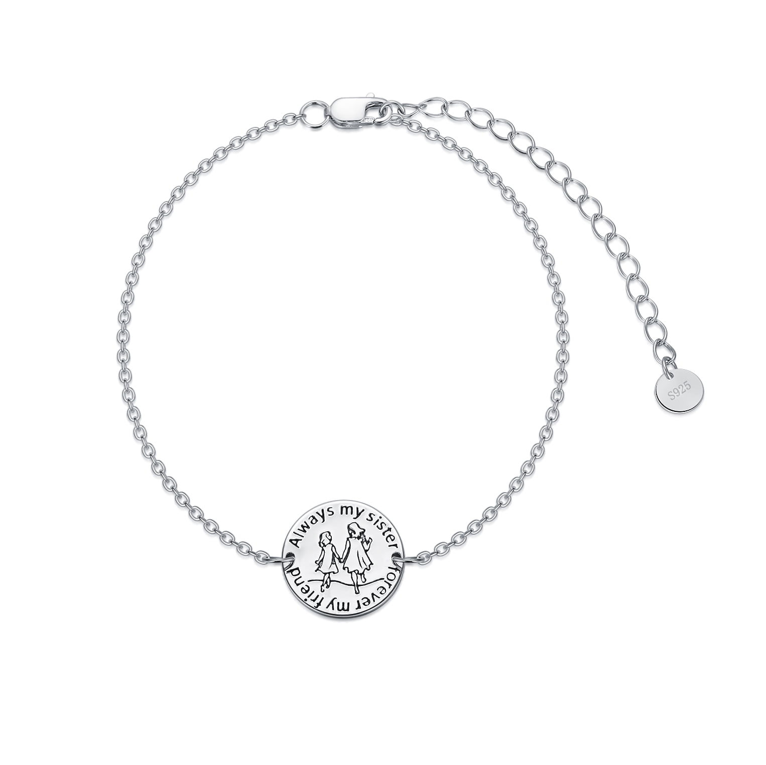 AOBOCO 925 Sterling Silver Sisters Bracelet Always My Sister Forever My