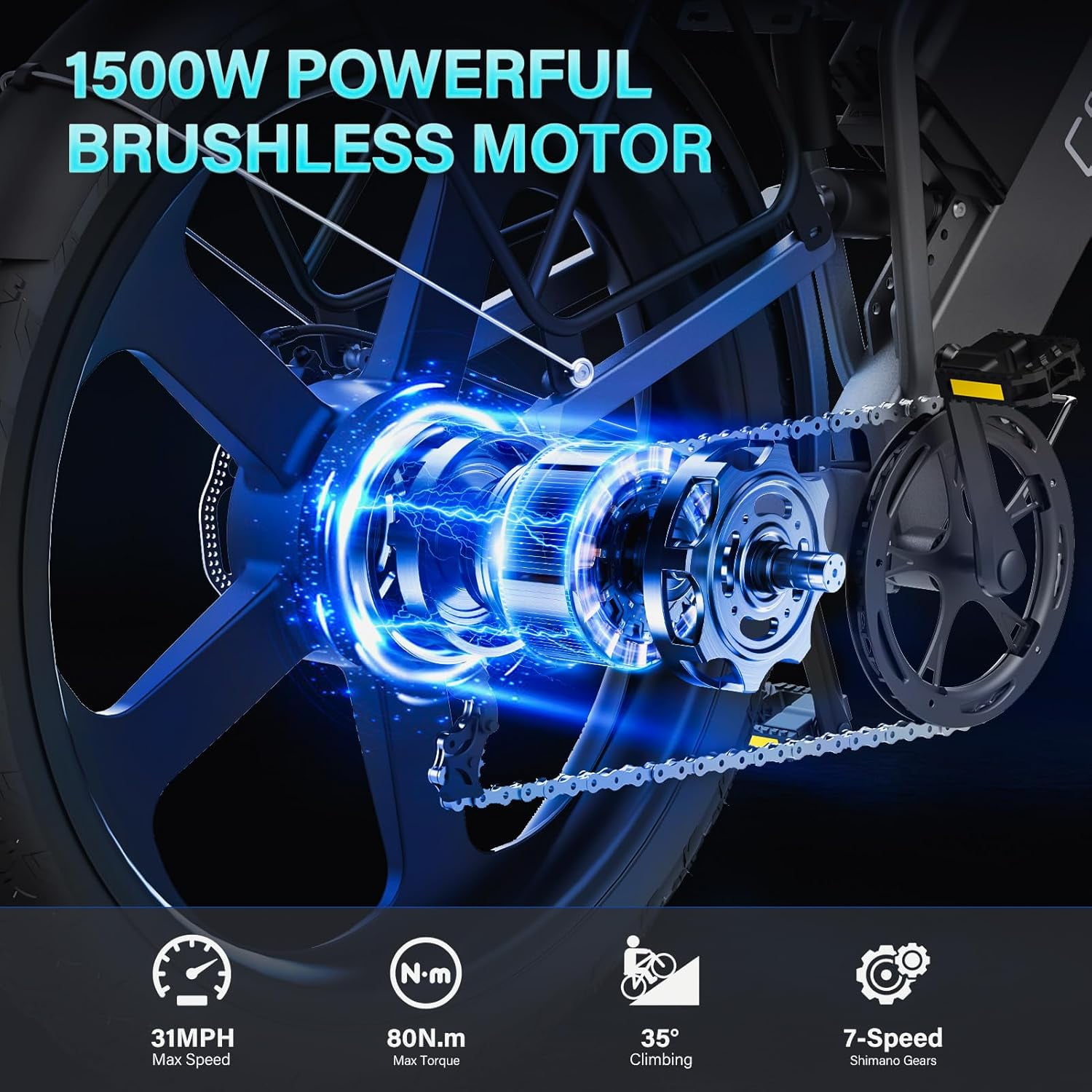 48V/25Ah Removable Battery COSWHEEL T26 Electric Bike for Adults,Electric bicycles 1500W Motor UP to 31MPH & 87 Miles, Off Road Electric Dirt Bike with 7-Speed, 26" x 4.0 Fat Tire Full Suspension