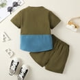 thumbnail image 3 of KIMI BEAR Toddler Boys Outfits 5T Infant Boy Spring Summer Outfits 6T Infant Boy Color-Blocked Short Sleeve Stand Collar Shirt + Shorts 2PCS Set Green, 3 of 9