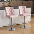 thumbnail image 4 of Velvet Bar Stools Set of 2 Modern Counter Height Bar Stools with Lion Pull Ring Tufted Back, Nailhead Upholstered Barstools for Home Kitchen Island, Swivel Adjustable Stool Chair in Pink, 4 of 9