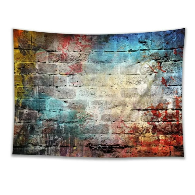 Tapiz estético de pared de ladrillo con grafiti, 280 x 150 cm, poliéster