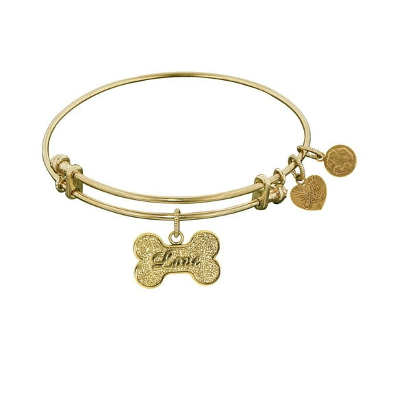 Yellow Stipple Finish Brass Bone With Love Angelica Bangle Bracelet, 7.25"