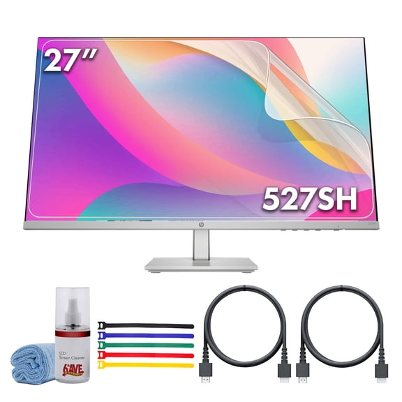 HP Series 5 27 inch FHD Height Adjust Monitor Bundle Including: 3x HDMI Cable, Surge Protector, Cable Ties, Screen Cleaning Kit, Screen Protector