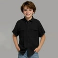 thumbnail image 2 of lcziwo Boys' Short Sleeve Dress Shirts Casual Button Down Collared Linen Shirt Solid Tees Tops with Chest Pocket School Uniform Black 11 Years Today Prime Sales, 2 of 9