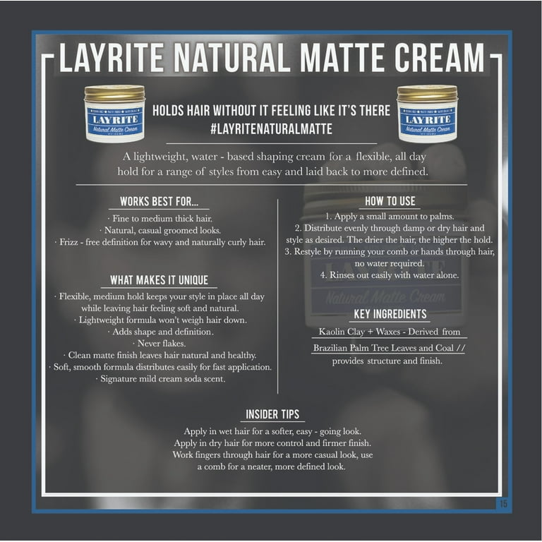 Layrite Natural Matte Cream, Lightweight Styling Cream, 10.5 oz