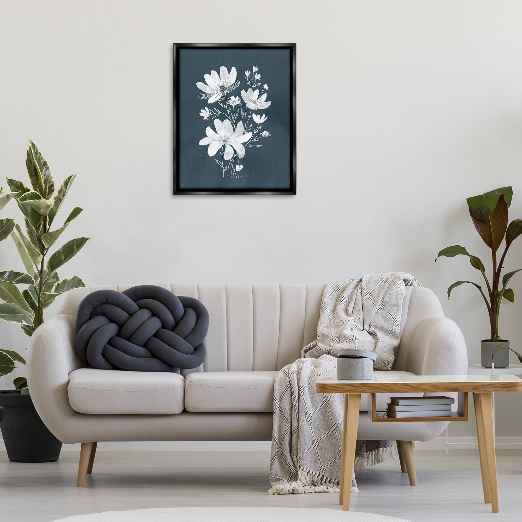 Stupell Industries White Floral with Outline Plants & Flowers Painting Black Floater Framed Canvas Art Print Wall Art, 25 x 31