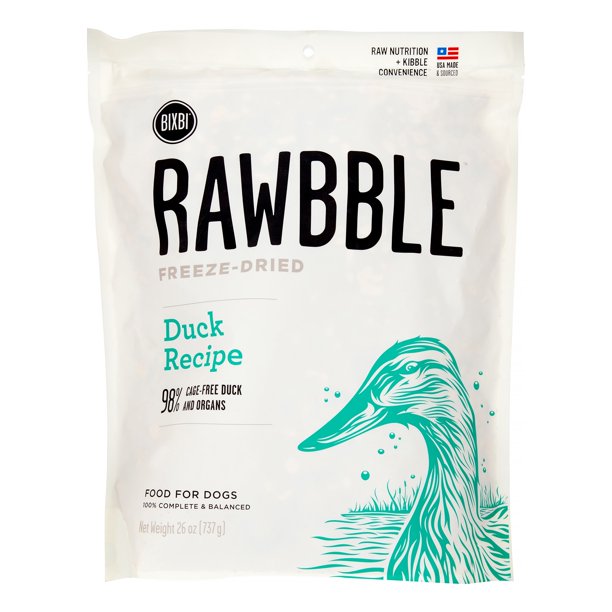 Bixbi Rawbble GrainFree Duck Recipe Freeze Dried Dog Food, 26 Oz