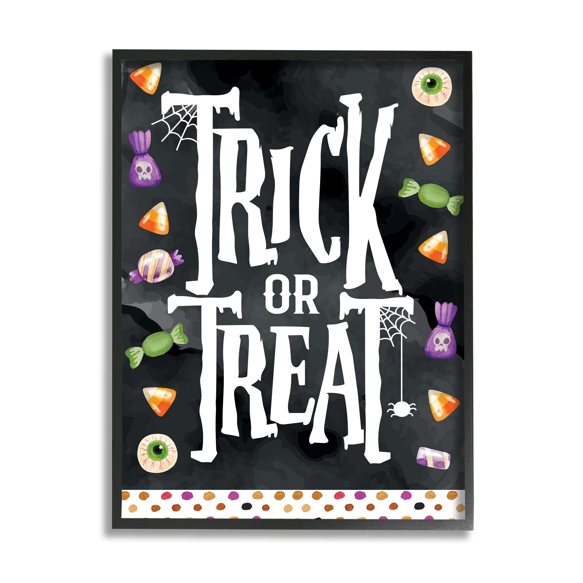 Stupell Industries Trick Or Treat Halloween Candy Holiday Painting Gray Framed Art Print Wall Art