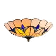 thumbnail image 5 of Litfad Tiffany Style Antique Stained Glass Ceiling Light Fixture Flower Pattern Flush Mount Ceiling Lamp for Bedroom,White,16'', 5 of 7