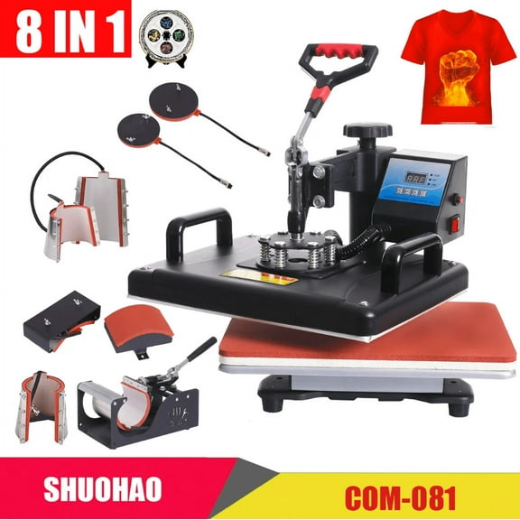 SHUOHAO Brand Cheap 30*38 cm 8 in 1 Combo Black Heat press Machine Sublimation Printer 2D Machine for Cap Mug Plate T-shirts CE Approved