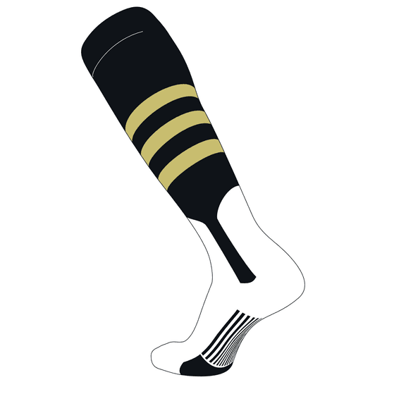 TCK Elite Baseball Knee High Stirrup Socks (B, 7in) Black, Vegas Gold (M)
