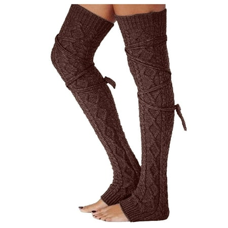 

QWERTYU Causal 装饰 Over the Knee Socks Winter Thigh High Socks for Women Leg Warmer Coffee One Size