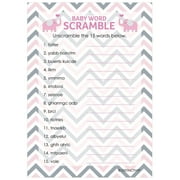Pink Elephant Word Scramble Baby Shower Party Game - 20 Cards - Chevron - Distinctivs