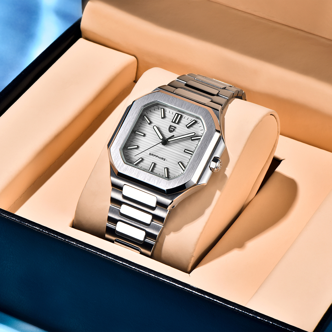PAGANI DESIGN Men's Quartz Watch 37MM Stainless Steel Sports Waterproof Business Wrist Watch for Men, Synthetic Sapphire, Japan TMI VH31 Movt, PD-YS019