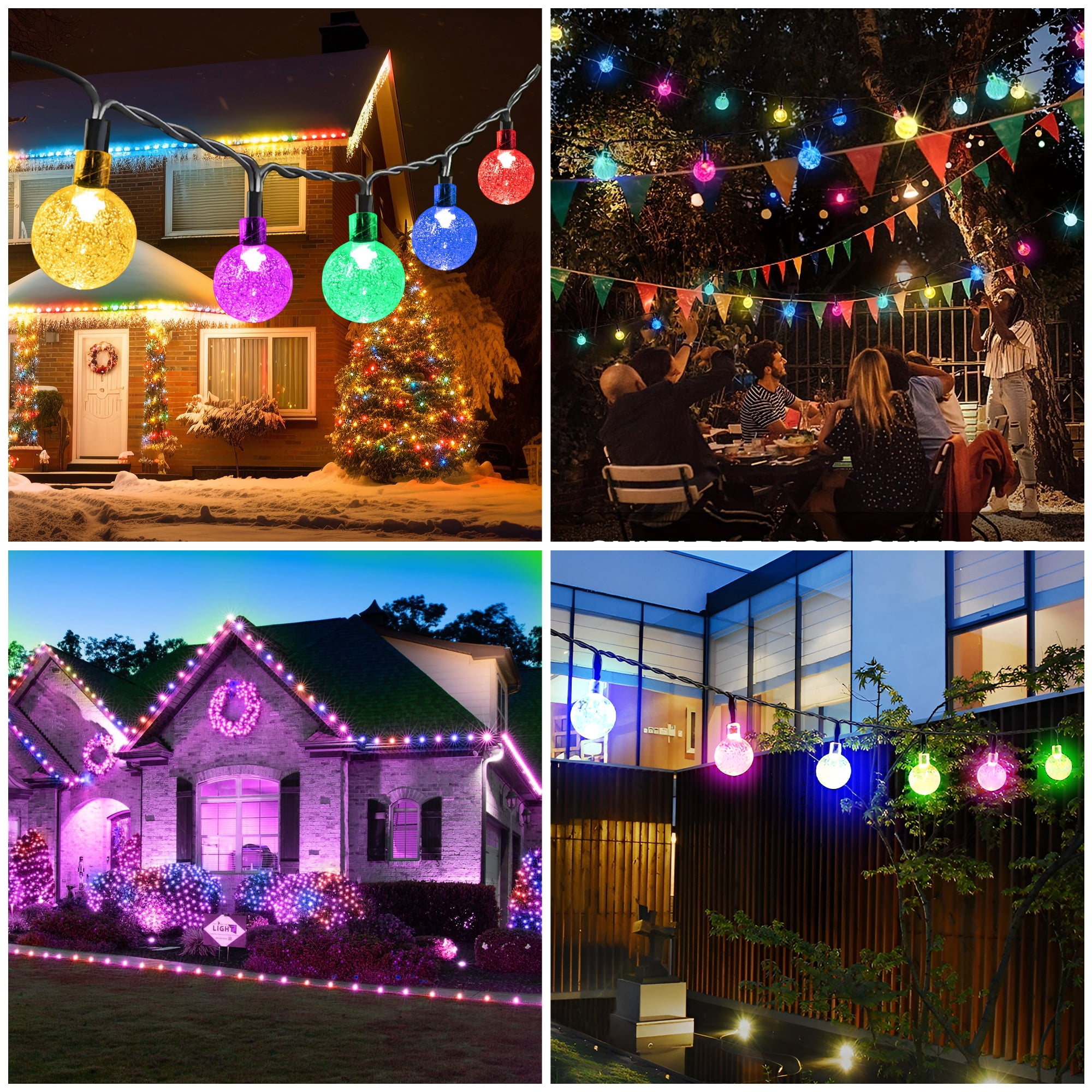 Phopollo Solar Outdoor String Lights，78Ft Multicolor 200 LED Bulbs Crystal Globe Lights,IP65 Waterproof, 8 Lighting Modes，Solar Powered Patio Lights for Garden Yard Porch Wedding Party Decor.