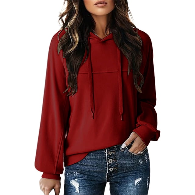 Dagegui Chandails à Capuche pour Femmes en Molleton à Manches Longues, Chandails Décontractés Coupe Ample, chandail-Over Couleur Unie, Hauts Athlétiques Rouges TTG