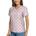 thumbnail image 2 of Vsdgher Flamingo On Checkered Women Shirts V Neck Short Sleeve Tops T-Shirt Basic Tees, S to 3XLMedium, 2 of 5