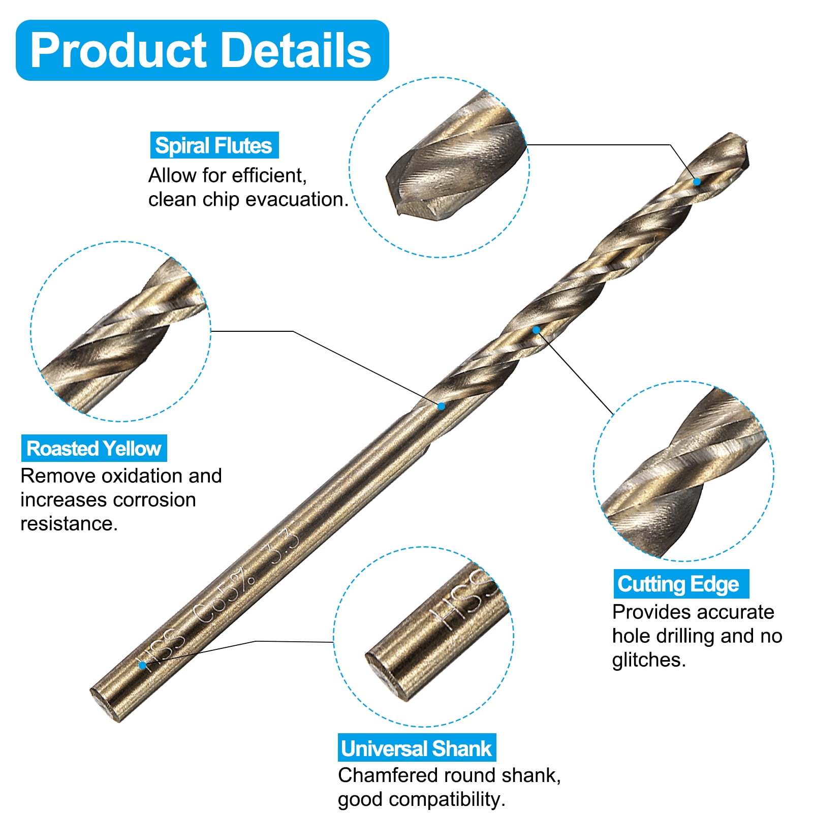 Uxcell Tap and Drill Bit Set, 5pcs M4 x 0.7 Metric Spiral Point Thread Screw Taps & 5pcs 3.3mm Twist Drill Bits, Titanium Coated/Roasted Yellow HSS-6542/M35 HSS-CO Tapping Threading Tool