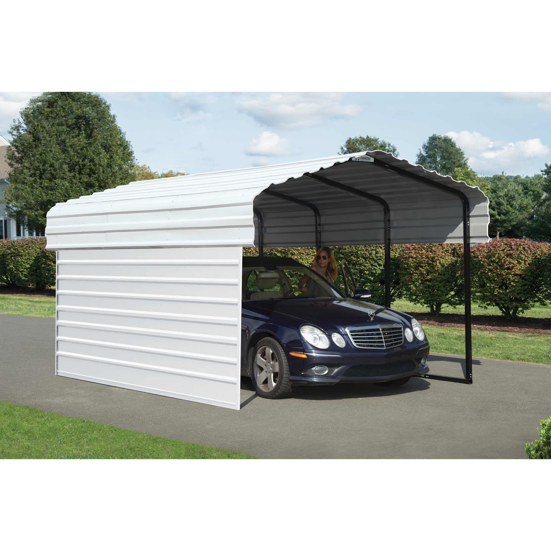 Arrow 10 x 15 x 7 ft Eggshell Carport With 1 Side Wall Kit