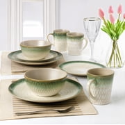Lorren Home Trends 16 Piece Stoneware Set-Green Drop