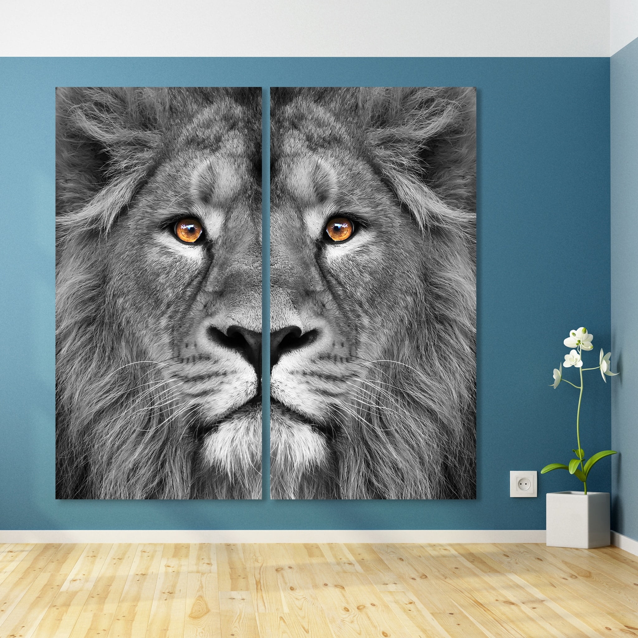 King of the Jungle Driptych Frameless Free Floating 36 in x 72 in Photography Art Prints, by Empire Art Set of 2