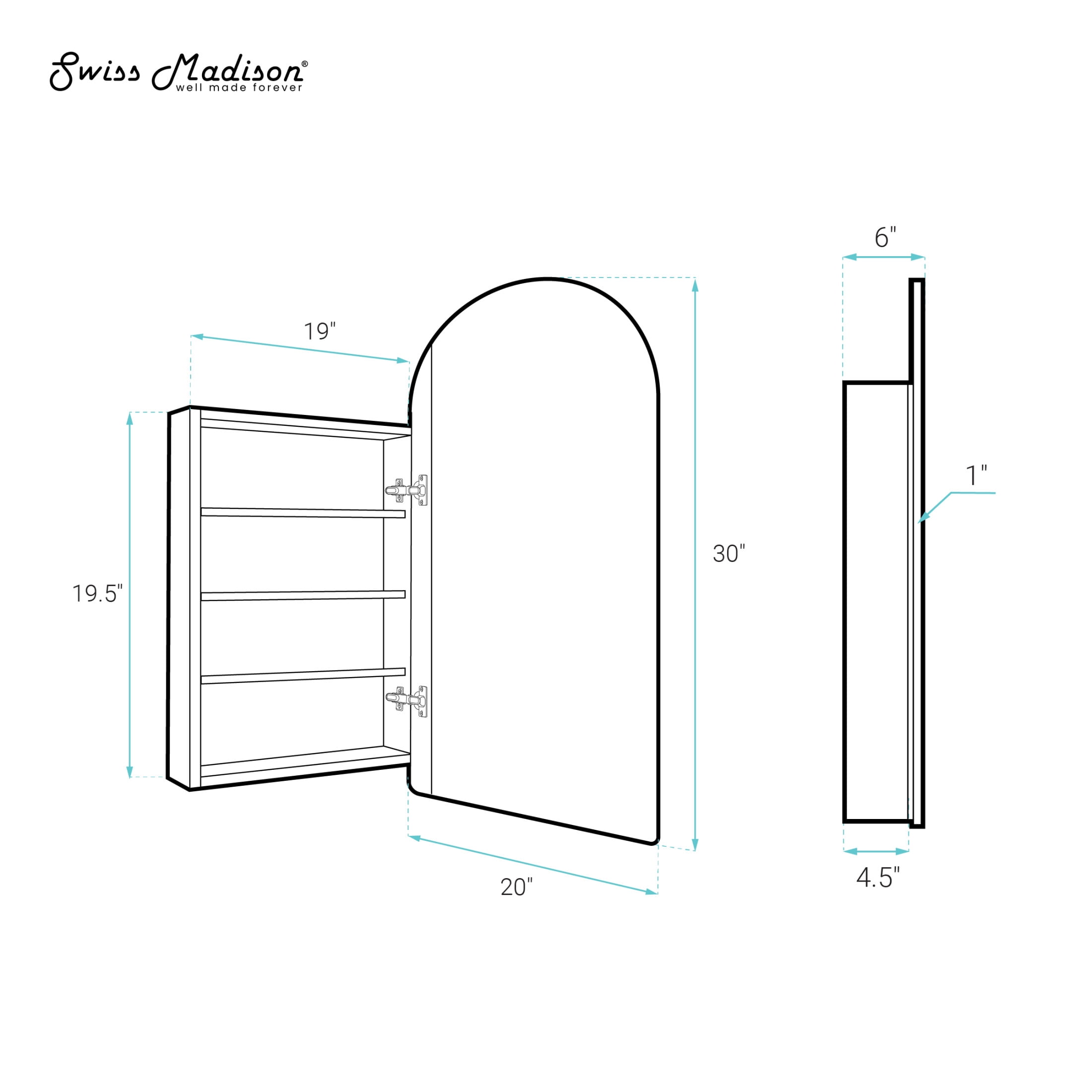 Porte 20 x 30 Arched Recessed/Wall Mount Medicine Cabinet with Mirror in Black