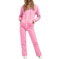 thumbnail image 2 of Sweatsuit Womens Casual Hooded Tracksuit Set Solid Zip Up Sweatshirt Drawstring Track Suit Pink M, 2 of 5