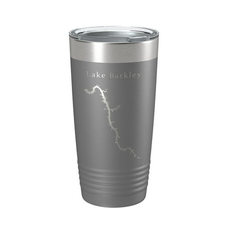 

Lake Barkley Map Tumbler Travel Mug Insulated Laser Engraved Coffee Cup Kentucky Tennessee 20 oz Dark Gray