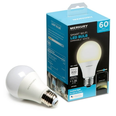 Merkury Innovations A19 Smart Light Bulb, 60W Dimmable White LED, 1