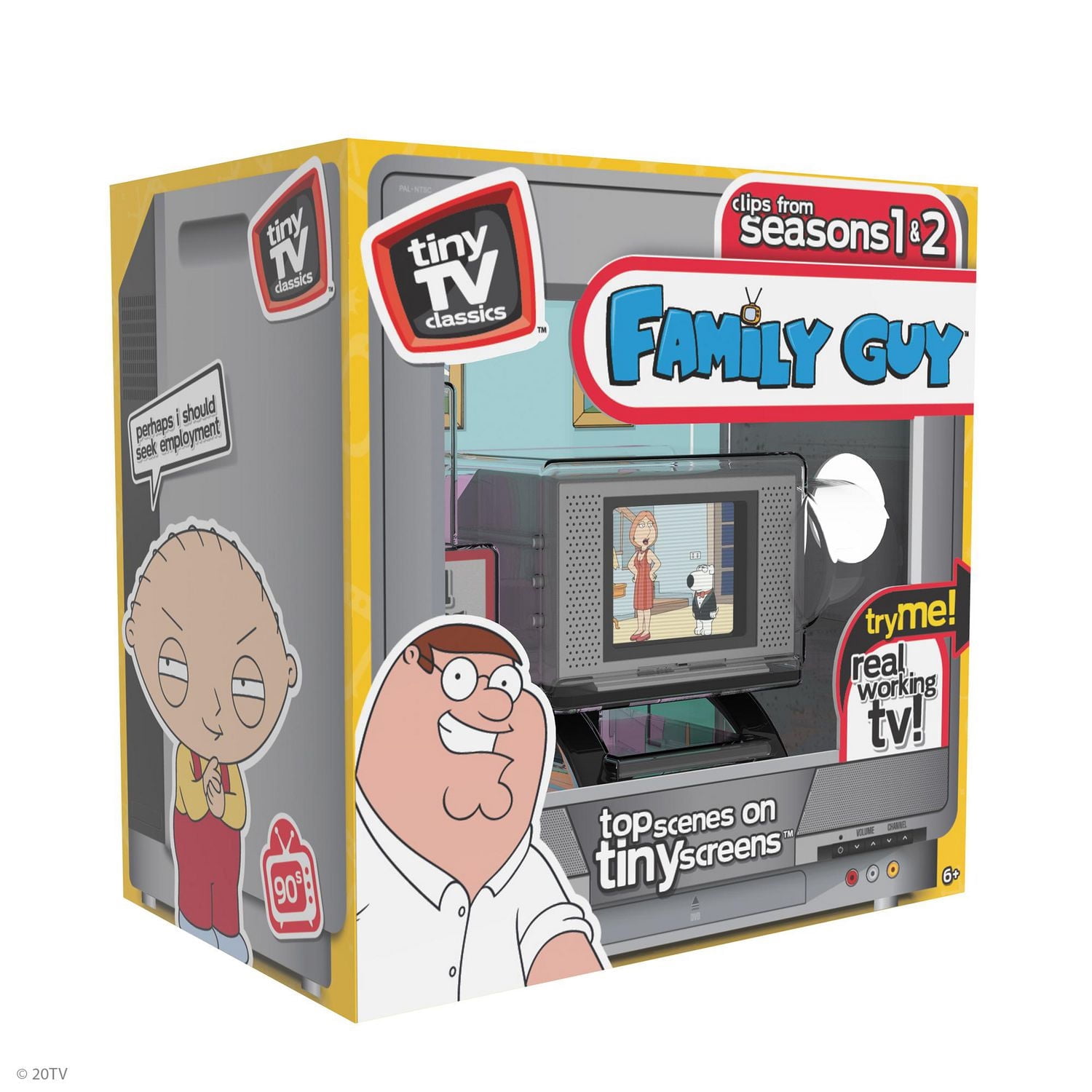 Tiny TV Classics - Family Guy Edition- Newest Collectible from Basic Fun - Watch top Family Guy scenes on a real-working Tiny TV (with working remote)!