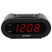 Sharp Digital Alarm with AccuSet - Automatic Smart Clock, Never Needs Setting - Great for Seniors, Kids, and Everyone who Doesn't Want to Set a Clock! Black Case with Red LEDs
