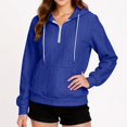 thumbnail image 4 of WTOBBY Women's Solid Color Cable Knit Hoodie, Drawstring Casual Pullover, Soft Fleece Lined Sweatshirt with Front Pocket for Hands Warming Comfort,Blue M, 4 of 6